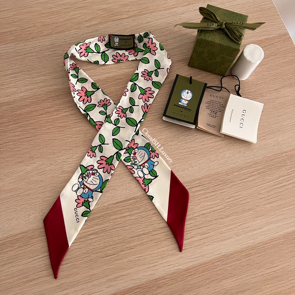 Auth Gucci x Doraemon Silk Scarf - Used once